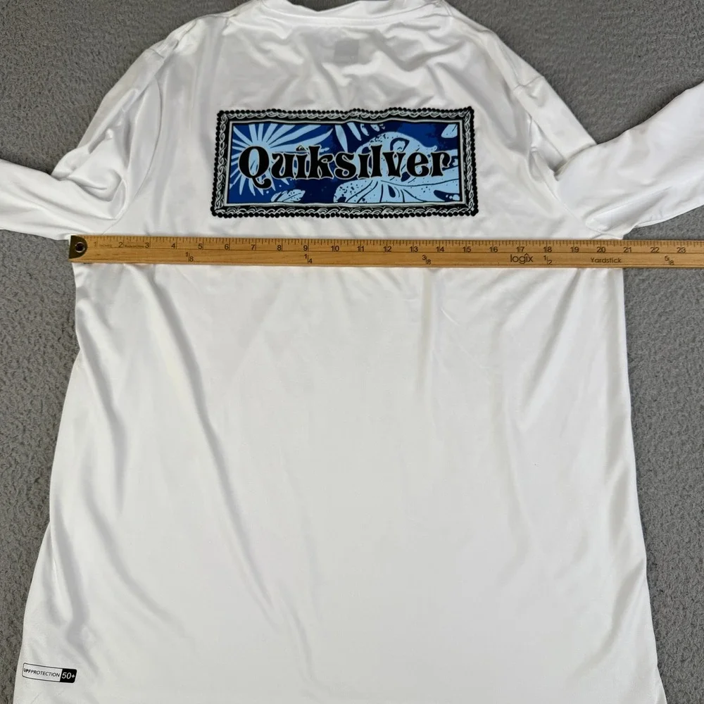 Quiksilver Rash Guard Mens L White Long Sleeve Swim Shirt UPF Protection Surf